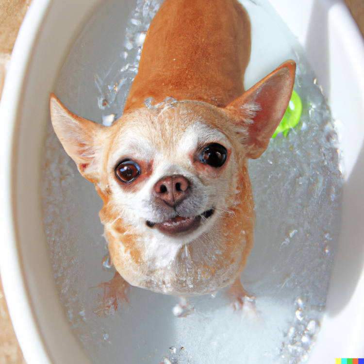 a photo of chihuahua taking a bath