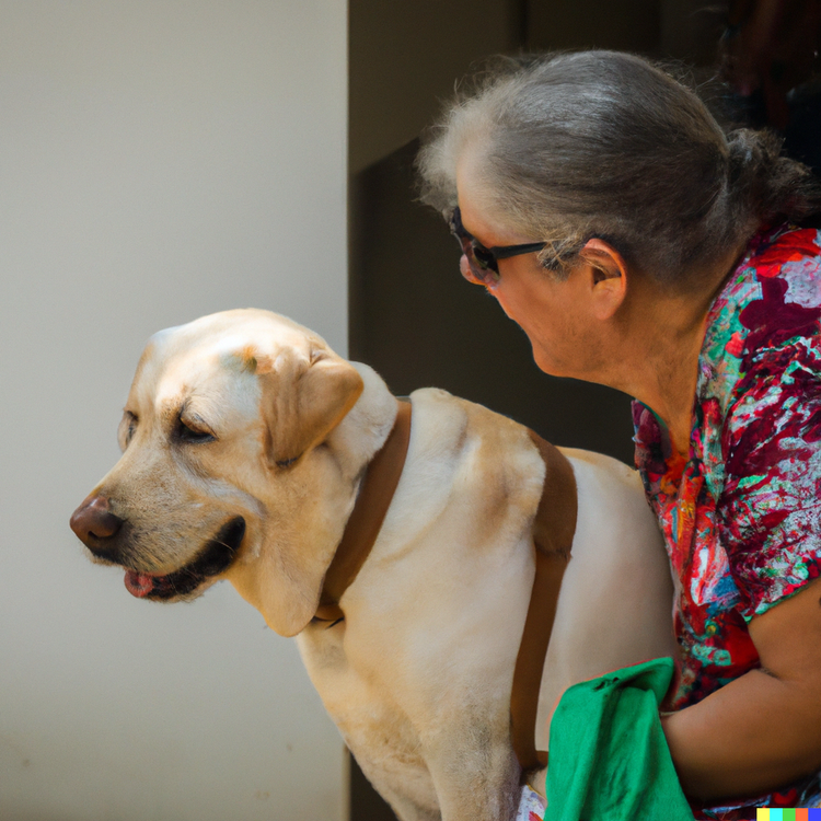 service dog labrador gets a hug by an old lady.png