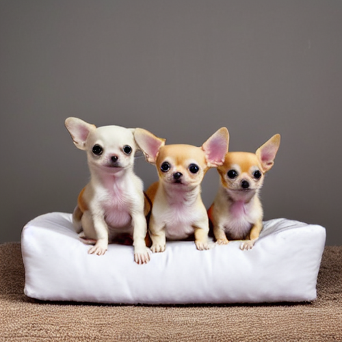3 little chihuahua puppies on white dog bed 1000