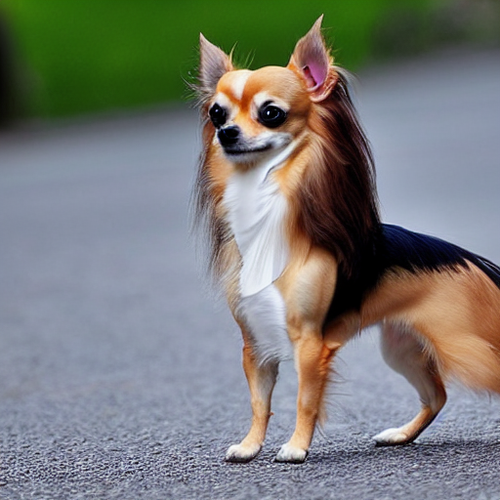 long haired chihuahua wearing a cone