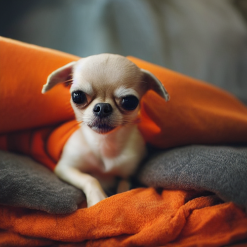 elderly chihuahua under orange blanket